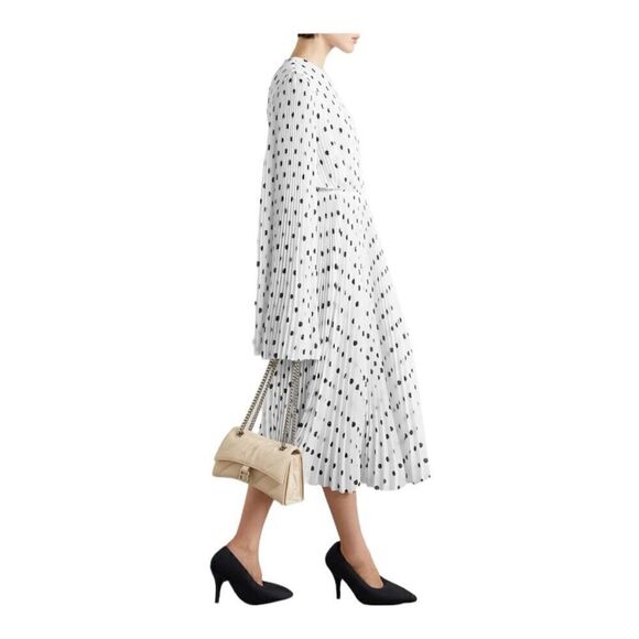 Balenciaga Pleated Polka Dot Crepe Midi Dress Size 6 (38) - Picture 3 of 15
